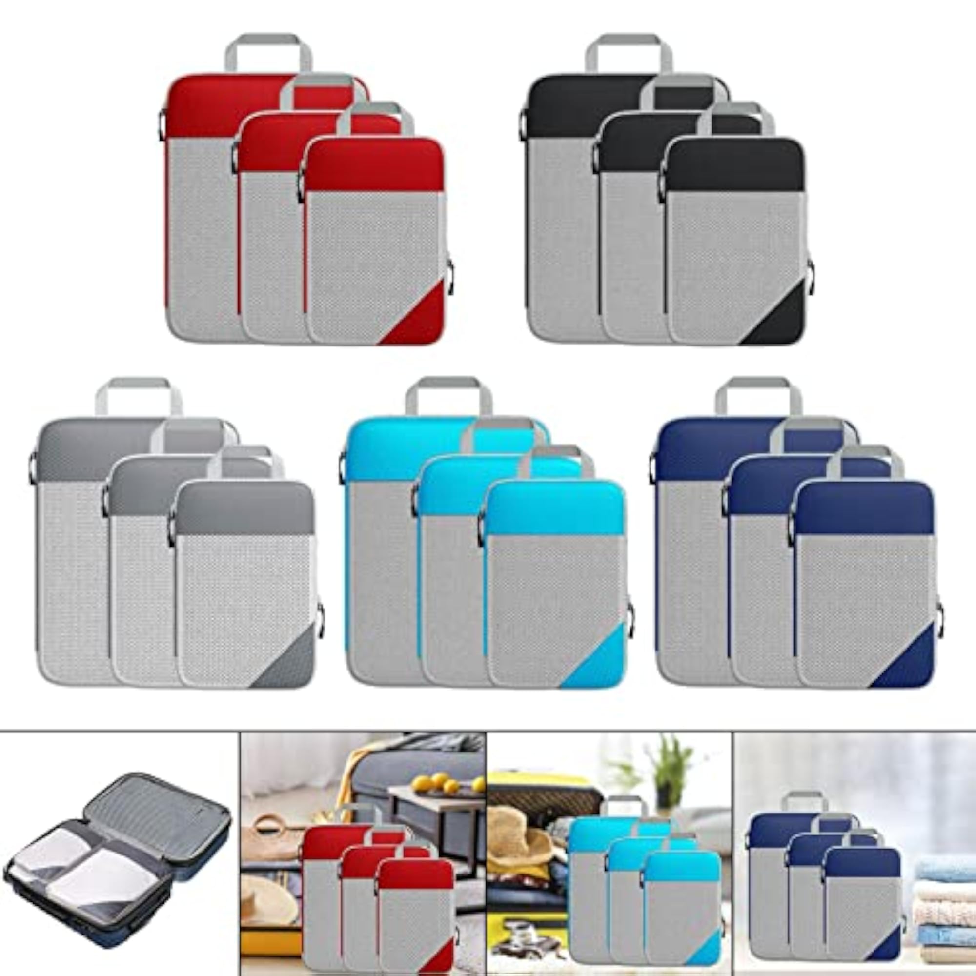 Set of 3 Compression Packing Cubes, Waterproof Red